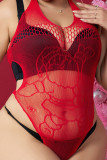 Rouge Sexy Living Solide Évidé Transparent Grande Taille Vêtements de Nuit