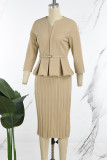 Элегантные однотонные лоскутные платья цвета хаки с застежкой-молнией на поясе и V-образным вырезом, юбка-карандаш (пояс в комплекте)