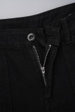 Jeans jeans reto casual preto casual patchwork de cintura alta