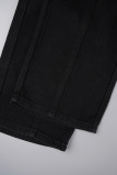 Jeans jeans reto casual preto casual patchwork de cintura alta