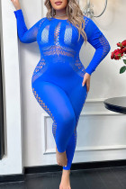 Royal Blue Sexy Living Solid Hollowed Out Genomskinliga underkläder