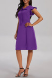 Фиолетовые повседневные однотонные платья без рукавов с уздечкой и V-образным вырезом
