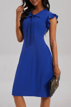 Blauwe casual effen frenulum mouwloze jurk met v-hals en jurken