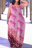 ライトピンクのセクシーなカジュアルレタープリントバックレススパゲッティストラップロングドレスドレス