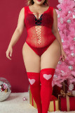 Red Sexy Living Solid Hollowed Out See-through Lingerie