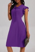 Фиолетовые повседневные однотонные платья без рукавов с уздечкой и V-образным вырезом