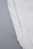 Robe blanche Sexy décontractée, couleur unie, ajourée, dos nu, col Oblique, sans manches
