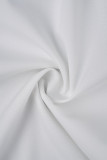 Weißes, lässiges Patchwork-Zweiteiler mit langen Ärmeln und kontrastierendem V-Ausschnitt