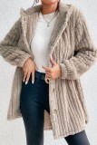 Apricot Casual Solid Cardigan Hooded Collar Outerwear