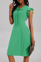 Vestido sin mangas con cuello en V y frenillo liso informal verde Vestidos