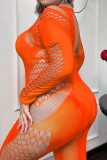 Fluorescerend oranje sexy levende effen uitgeholde doorzichtige lingerie