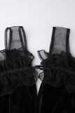 Negro Sexy Casual Sólido Ahuecado Sin espalda Cuello en V Vestido de manga corta Vestidos