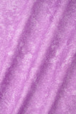 Paarse casual print patchwork vierkante kraag lange mouwen jurken
