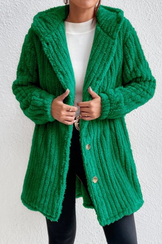 Groen casual effen vest bovenkleding met capuchon en kraag