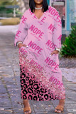Розовое повседневное длинное платье с принтом и V-образным вырезом в стиле пэчворк Платья