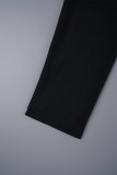 Черный повседневный пэчворк из двух частей с V-образным вырезом и длинным рукавом с контрастом