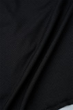 Zwart, casual effen patchwork, U-hals, twee stukken met lange mouwen