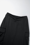 Negro Casual Sólido Abertura Flaco Cintura alta Convencional Faldas de color sólido