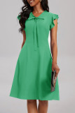 グリーン カジュアル ソリッド 小帯 V ネック ノースリーブ ドレス ドレス