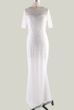 Белые элегантные однотонные рваные лоскутные вечерние платья с открытыми плечами
