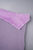 Violet sexy solide patchwork fermeture éclair sans bretelles manches longues trois pièces