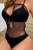 Black Sexy Solid Hollowed Out See-through Backless Lingerie