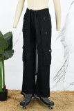Zwarte casual effen patchwork rechte jeans met hoge taille