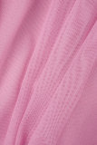Roze sexy casual geleidelijke verandering print rugloze vouw strapless lange jurkjurken