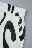 Creme Branco Casual Estampa Básica Turndown Collar Plus Size Conjunto de Três Peças