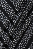 Schwarze sexy Patchwork-Hot-Drilling-durchsichtige, rückenfreie Neckholder-lange Kleider