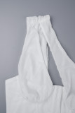 Robe blanche Sexy décontractée, couleur unie, ajourée, dos nu, col Oblique, sans manches