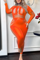 Fluorescent Orange Sexy Living Solid Hollowed Out See-through Lingerie