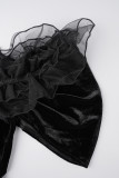 Schwarzes, sexy, lässiges, solides, ausgehöhltes, rückenfreies, kurzärmliges Kleid mit V-Ausschnitt