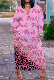 Rose Pink Casual Print Patchwork V-hals långa klänningar