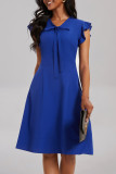 ブルー カジュアル ソリッド 小帯 V ネック ノースリーブ ドレス ドレス