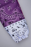 Purple Casual Print Patchwork Zipper Mandarin Collar Outerwear