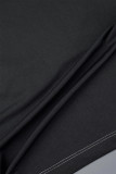 T-shirt nere casual con ricamo patchwork o collo