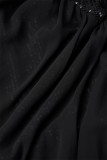 Schwarzes Party-formales Patchwork-Festkleid mit Pailletten, Patchwork-Pailletten, Netzstoff, einfarbig, trägerlos, Abendkleid