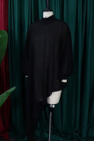 Black Casual Solid Asymmetrical Turtleneck Long Sleeve Plus Size Dresses