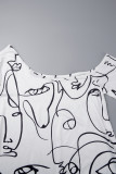 Robes de robe imprimées à col oblique avec poche en patchwork imprimé sexy blanc