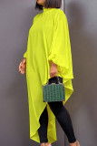 Gele casual effen asymmetrische coltrui met lange mouwen en grote maten jurken