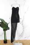 Черное вечернее официальное лоскутное платье с однотонными блестками в стиле пэчворк, расшитое пайетками, сетчатое, однотонное, без бретелек, вечернее платье, платья