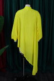 Yellow Casual Solid Asymmetrical Turtleneck Long Sleeve Plus Size Dresses
