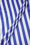 Azul Casual Doce Diário Simplicidade Impressão Mista Impressão Listrada Contraste O Pescoço Vestidos