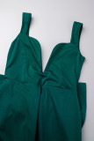 Verde casual doce diário elegante sem costas cor sólida com vestidos de alças finas com laço