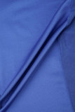 Синие сексуальные повседневные прозрачные однотонные узкие комбинезоны на тонких бретельках в стиле пэчворк