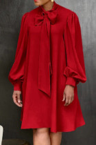 Кирпично-красные, милые, однотонные, лоскутные, прямые платья с круглым вырезом и круглым вырезом