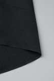 Zwarte casual effen asymmetrische grote rok met hoge taille