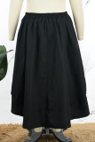 Zwarte casual effen asymmetrische grote rok met hoge taille