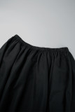 Falda casual liso asimétrico talla grande cintura alta negro